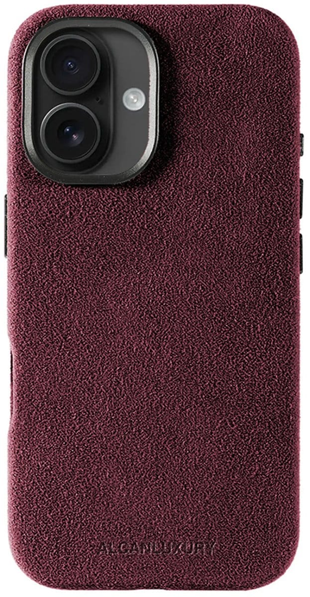 ALCANLUXURY Alcantara Hoesje geschikt voor iPhone 16 – Echt Italiaans Alcantara® – Geschikt voor MagSafe – Back Cover – Wine Red