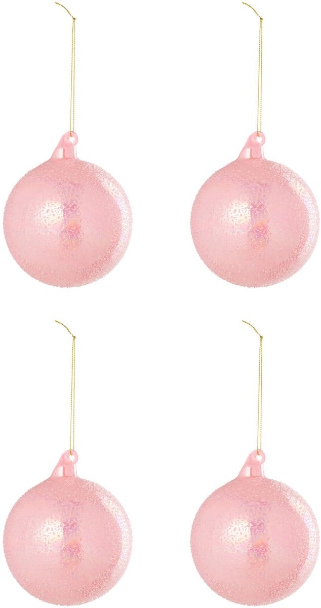 J-Line kerstbal - glas - lichtroze - doos van 4