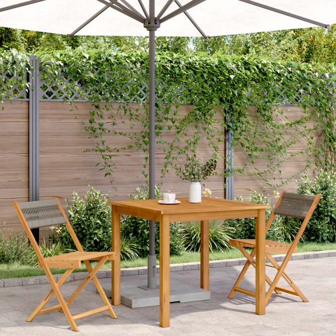 vidaXL - Opklapbare - stoelen, - 2 - stuks, - grijs, - massief - acaciahout - en - touw
