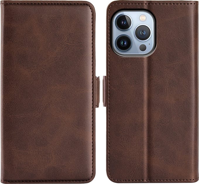 MobyDefend Hoesje - Geschikt voor iPhone 14 Pro - Luxe Wallet Book Case (Sluiting Zijkant) - Bruin