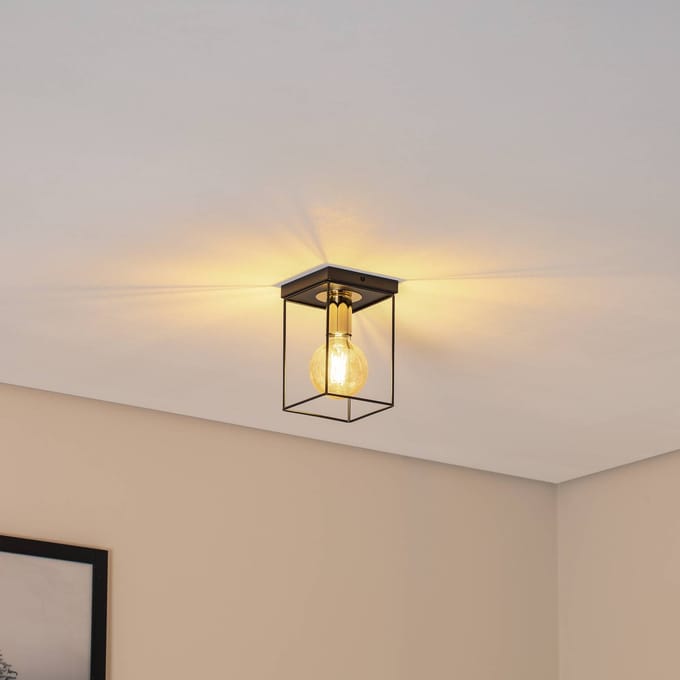 SIGMA Plafondlamp Vox, zwart/goud, hoekig, 1-lamp, staal