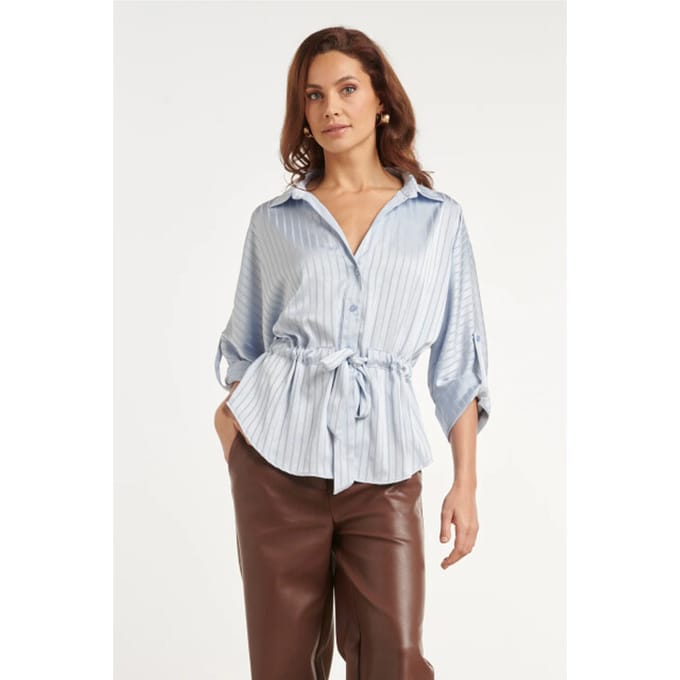 Smashed Lemon Blouse met structuurstreep en tailleceintuur |