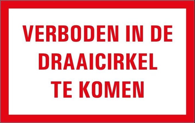 Verboden in de draaicirkel te komen tekststicker 200 x 125 mm