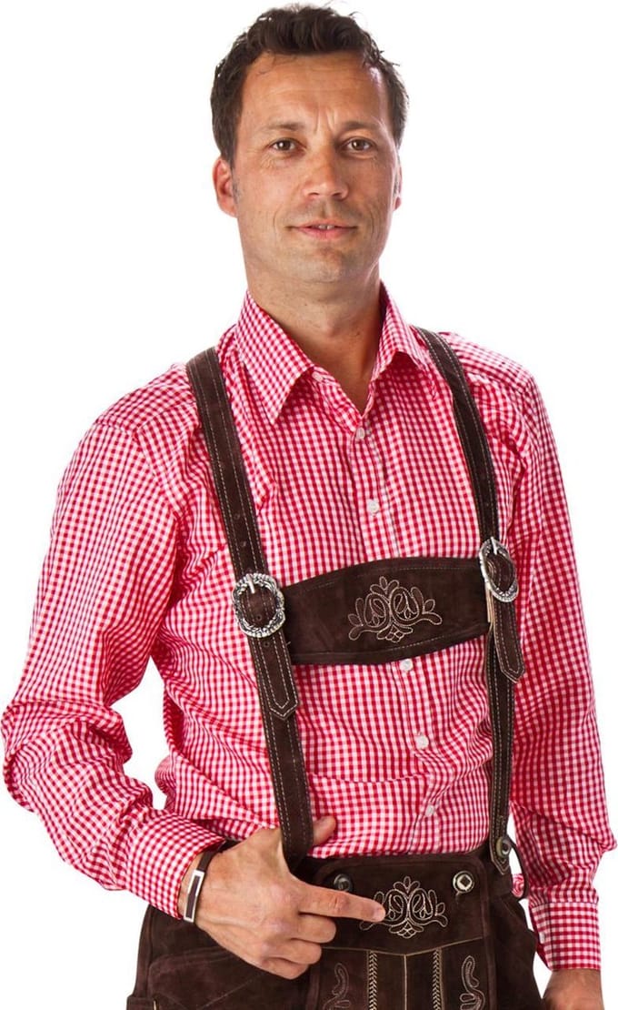 Haus Huberts Oktoberfest Overhemd Heren - Blouse - Rood-Wit - Polyester - Maat S