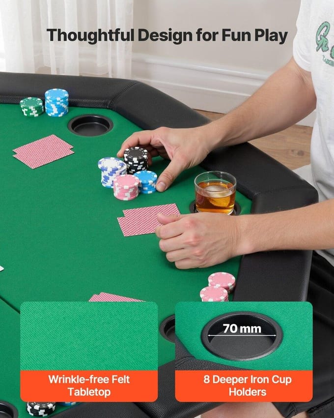 Table de Poker Pliante 1220 mm Pliable 8 Joueurs Casino Table Texas Hold'em