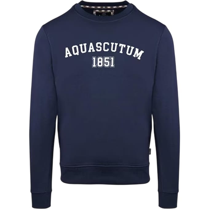 Aquascutum Heren-sweatshirt met gebogen logo (Marine)