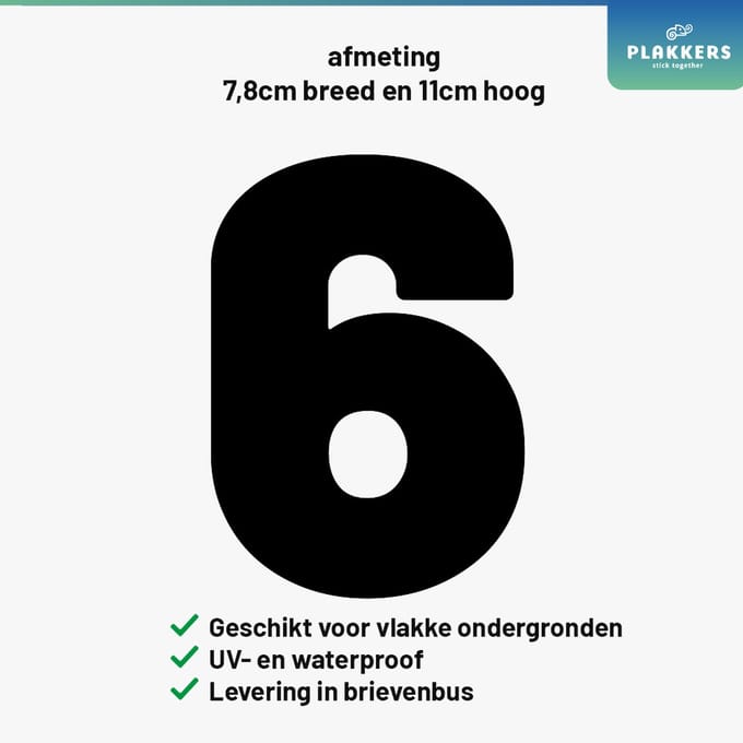 Cijfersticker Nummer 6 Zwart - Brievenbus - Container - Deur