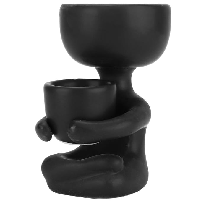 Porte-plante DIY Mini Pot de fleur humanoïde mignon en céramique noire pour fleurs, succulentes, maison black