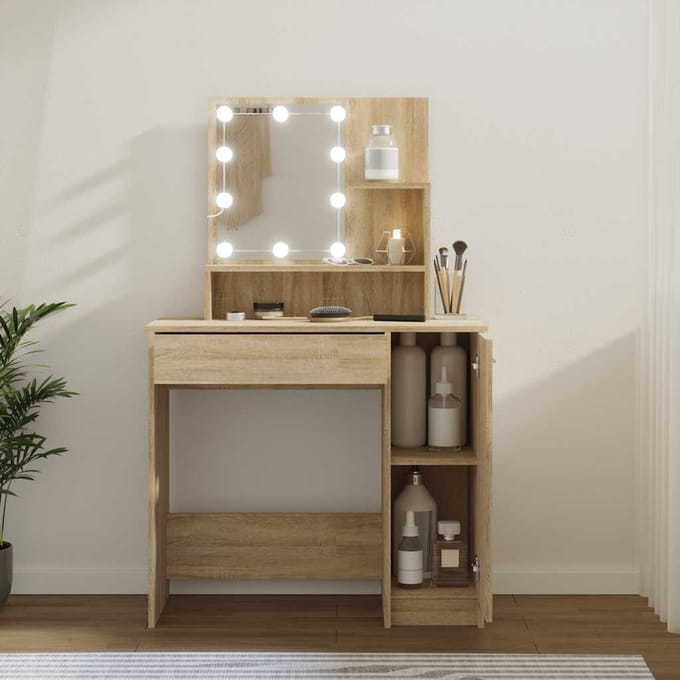 vidaXL - Kaptafel - met - LED-verlichting - 86,5x35x136 - cm - sonoma - eikenkleurig