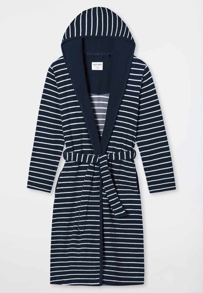 SCHIESSER dames Feather Terry Badjas - dames badjas - navy gestreept