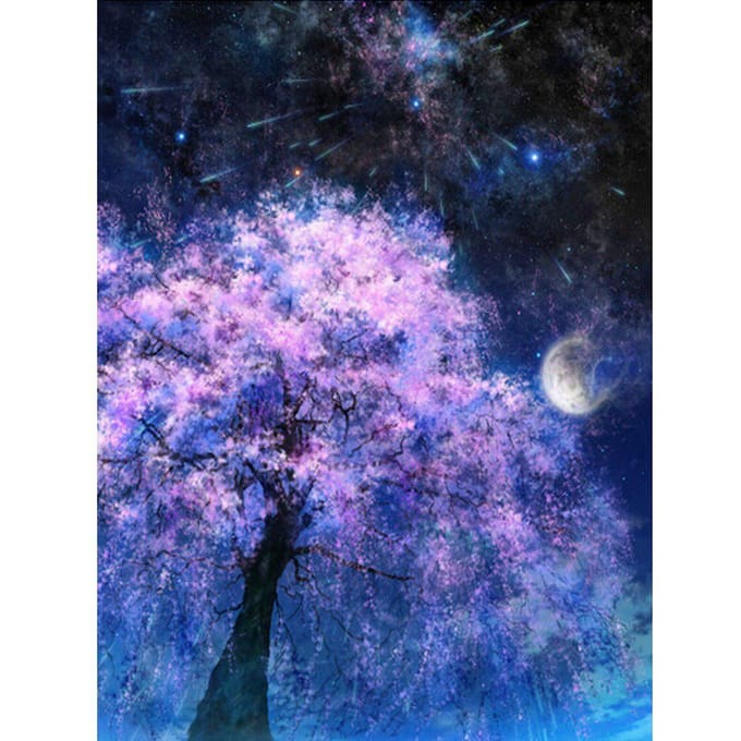 Peinture diamant avec perceuse complète, arbre de rêve, clair de lune, broderie, point de croix, décoration de la maison 20X30CM blue