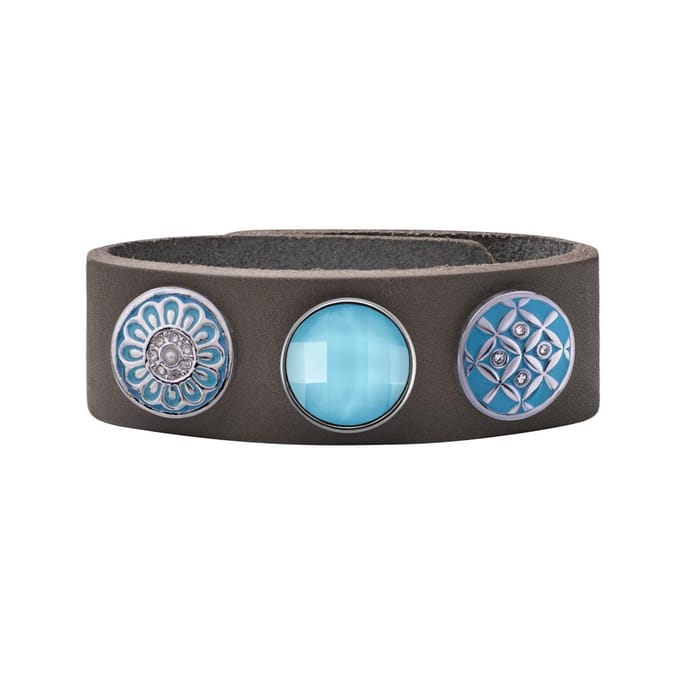 Quiges Dames Leren Armband Grijs met 3 Drukknopen Set 19.5 - 21.5cm - EBCMS311