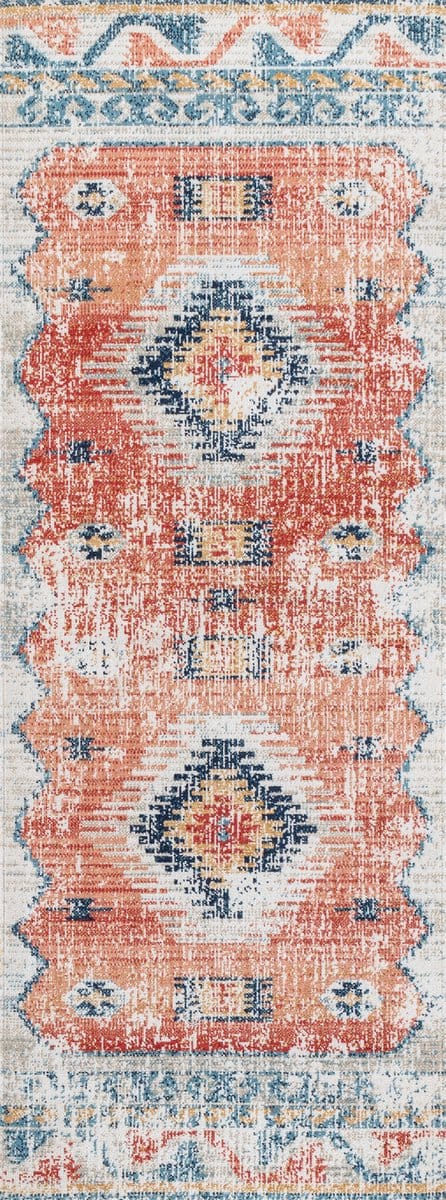 SURYA Nawel vloerkleed outdoor binnen en buiten vintage boho oranje blauw