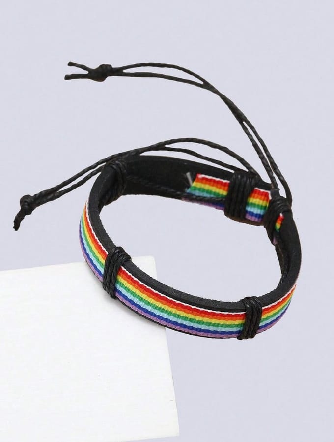 Geweven herenarmband regenboog