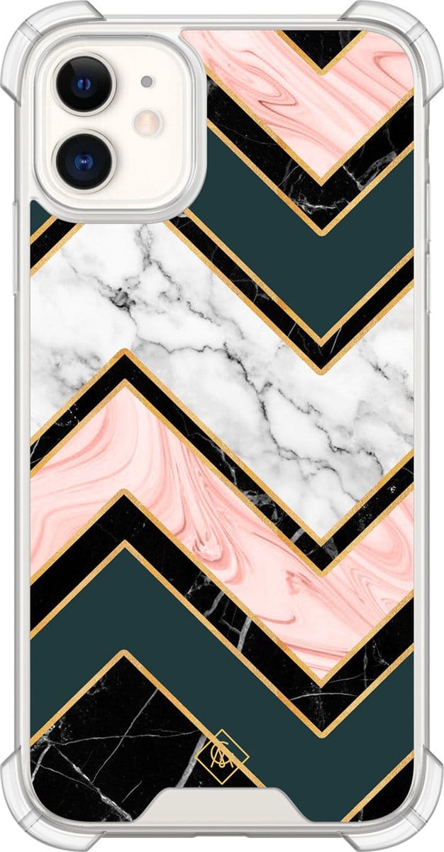Casimoda® hoesje - Geschikt voor iPhone 11 - Marmer Triangles - Shockproof case - Extra sterk - Siliconen/TPU - Multi, Transparant