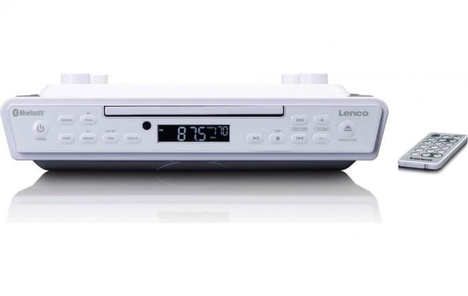 Lenco KCR-150WH Keukenradio VHF (FM) Bluetooth, CD Incl. afstandsbediening, Wekfunctie Wit