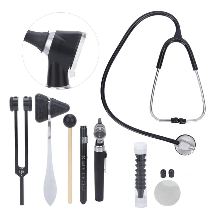 Medische Diagnostische Set Otoscoop Stethoscoop Stemvork Reflex Percussie Kit met Opbergtas black