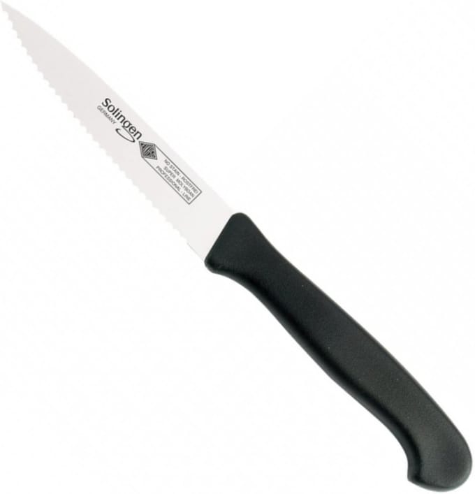 Eikaso Solingen Officemes met Gekarteld Lemmet 10 cm – Middenspits – Zwart Heft