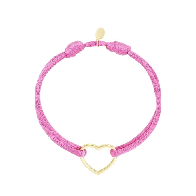 Satijnen Cord armband roze hart