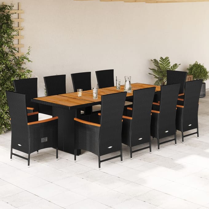vidaXL - 11-delige - Tuinset - met - kussens - poly - rattan - zwart