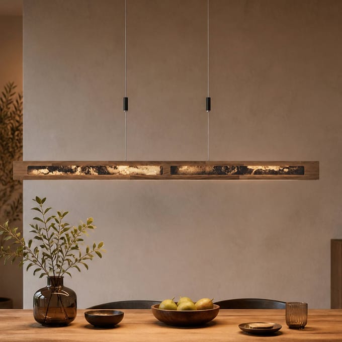 Elobra LED hanglamp Chile XS, eiken/kleurrijke leisteen, lengte 89 cm