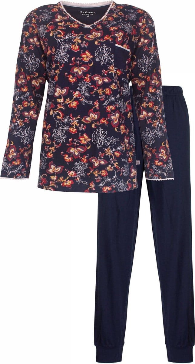 Tenderness Dames Pyjama - Bloemendessin - Donker Blauw - Maat L