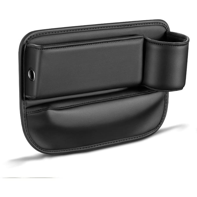 Boîte de rangement pour siège de voiture, porte-gobelet en cuir multifonctionnel, organisateur de siège universel pour voiture Driver Side noir