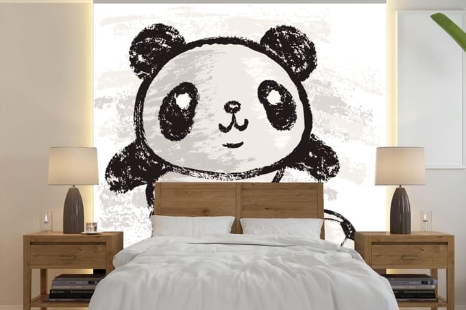Behang - Fotobehang Panda - Voetbal - Zwart - Wit - Breedte 220 cm x hoogte 220 cm