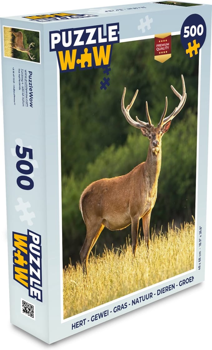 Puzzel Hert - Gewei - Gras - Natuur - Dieren - Groen - Legpuzzel - Puzzel 500 stukjes