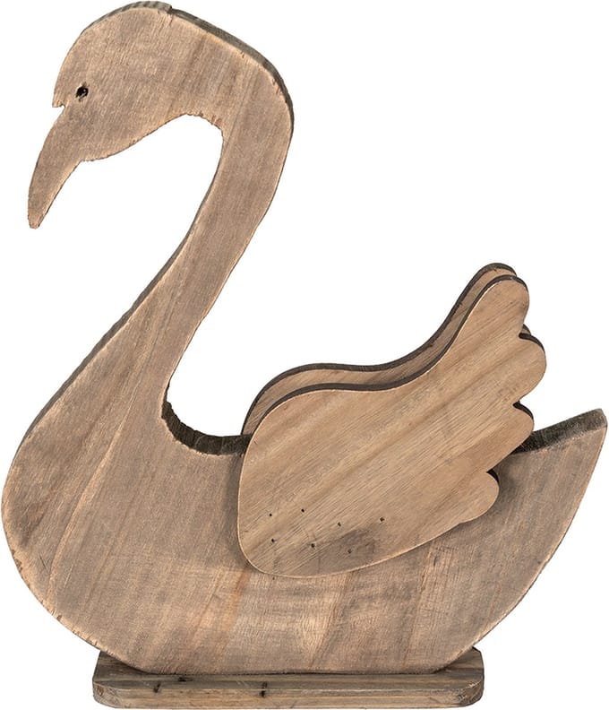 Clayre & Eef Beeld Zwaan 38x6x43 cm Bruin Hout