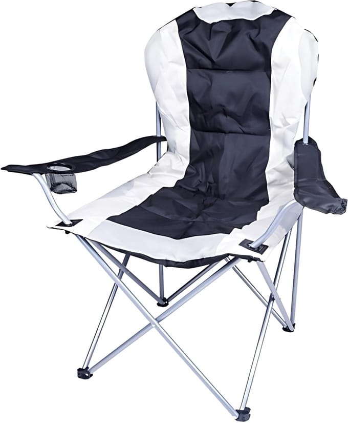 Gerimport camping klapstoel Madrid - Zwart/Wit - L90 x B56 x H105 cm