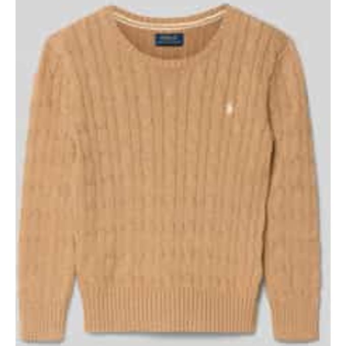 Gebreide pullover met kabelpatroon en labelstitching