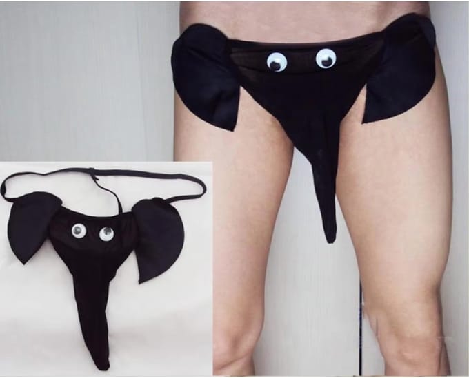 CHPN - Olifanten string met slurf - Mannenstring - Herenstring - One size - Grappige string - Olifantenstring - Reetveter - Zwart met oogjes