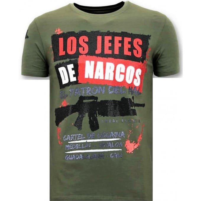 Heren T-shirt Rhinestone - Los Jefes De Narcos - Groen