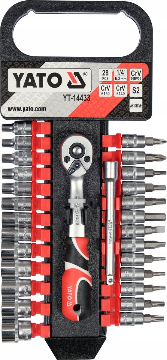 YATO Professionele Doppenset 1/4" – 4-14 mm – 28-Delig – Chroom-Vanadiumstaal