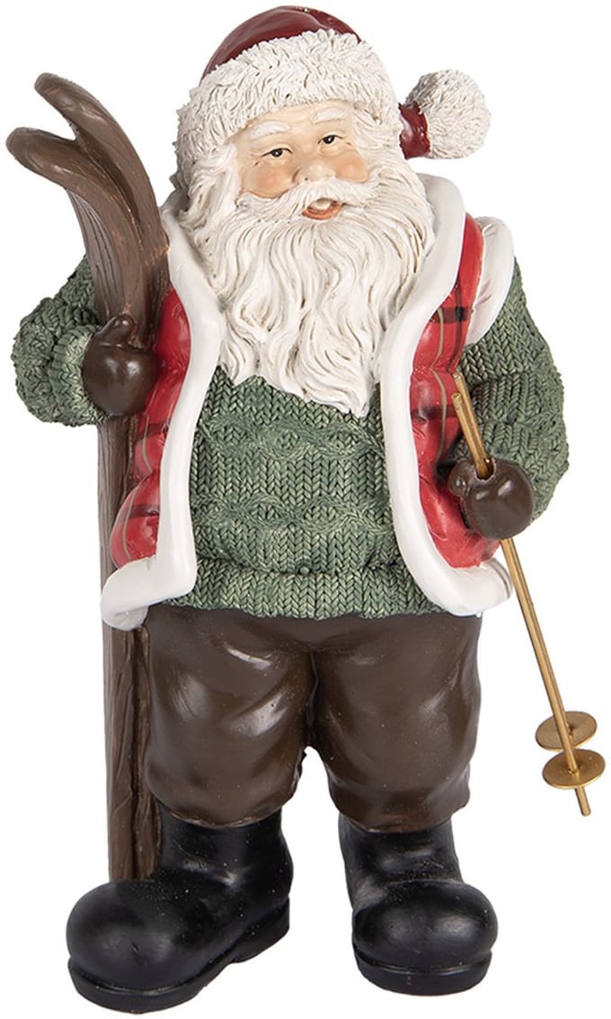 Clayre & Eef Kerstdecoratie Beeld Kerstman 15x11x25 cm Groen Rood Kunststof