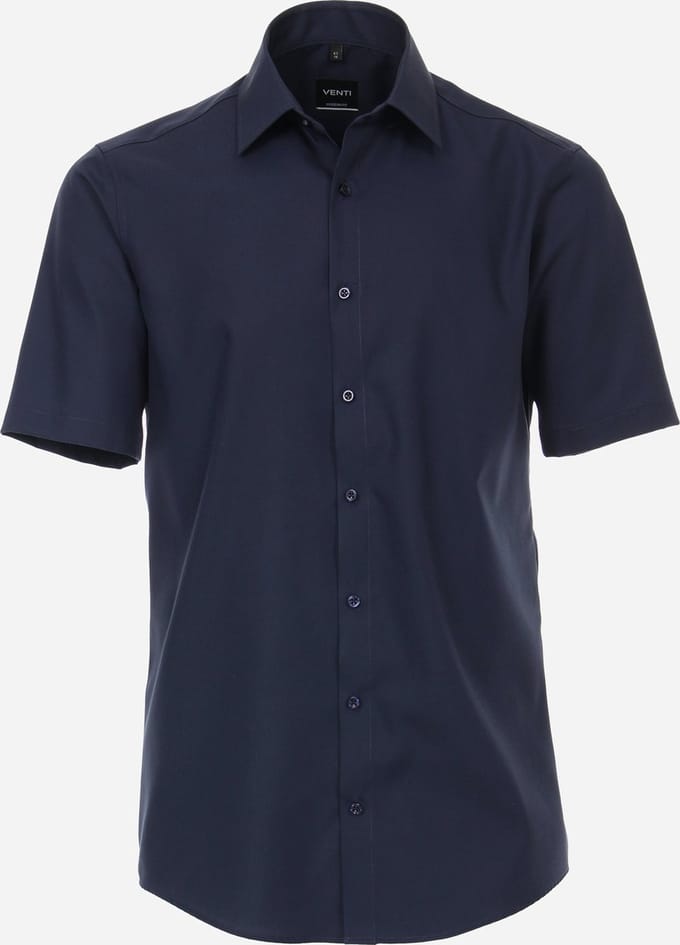 VENTI modern fit overhemd - korte mouw - popeline - blauw - Strijkvriendelijk - Boordmaat: 43