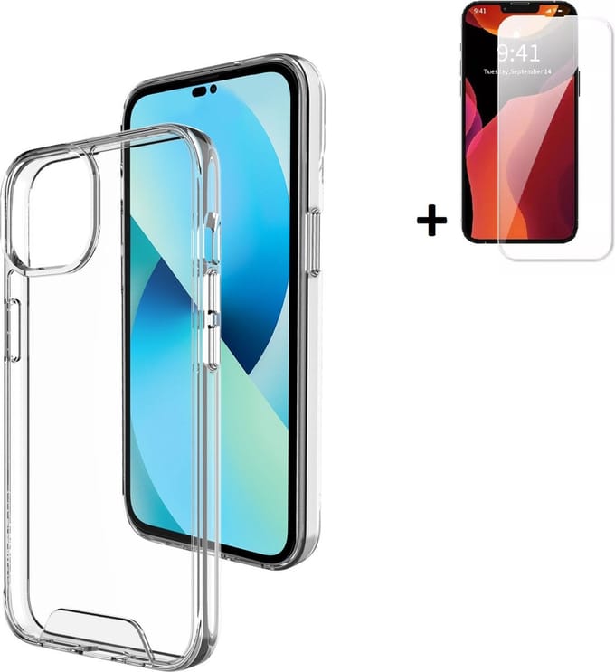 MoDo hoesje Geschikt voor iPhone 14 - Hard Case Back Cover - Transparant met screenprotector