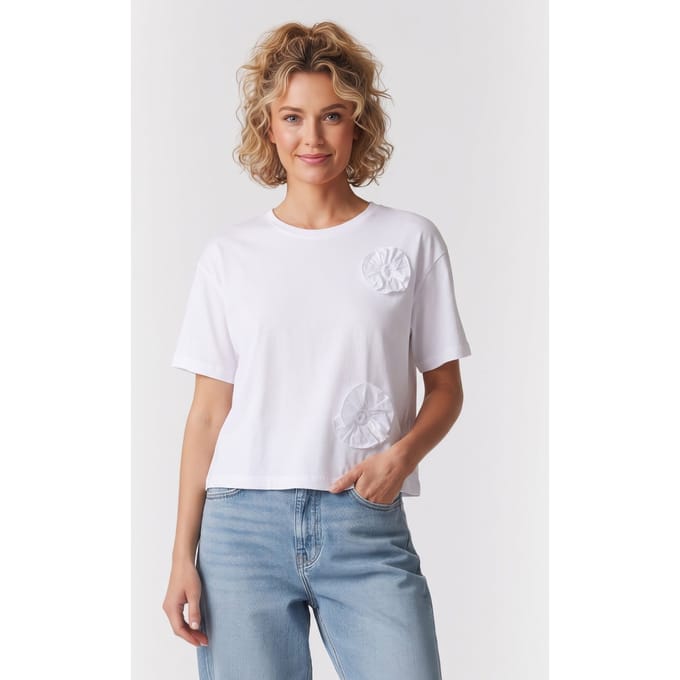Rich & Royal T-shirt With Draped Flowers White Größe: M | Hemden Outlet | Damen | Weiß