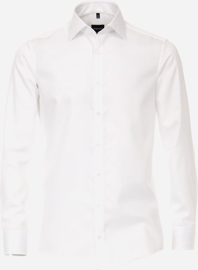 VENTI modern fit overhemd - mouwlengte 7 - twill - wit - Strijkvrij - Boordmaat: 47