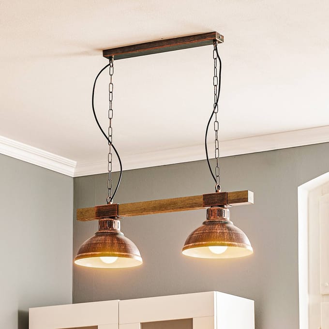 Luminex Hanglamp Hakon 2-lamps roestbruin/hout naturel