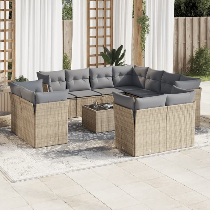 vidaXL - 12-delige - Loungeset - met - kussens - poly - rattan - beige