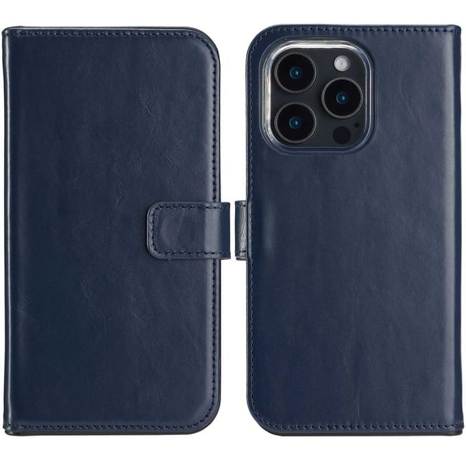 Selencia Hoesje - Geschikt voor Apple iPhone 16 Pro Max - Echt Lederen Bookcase - Blauw