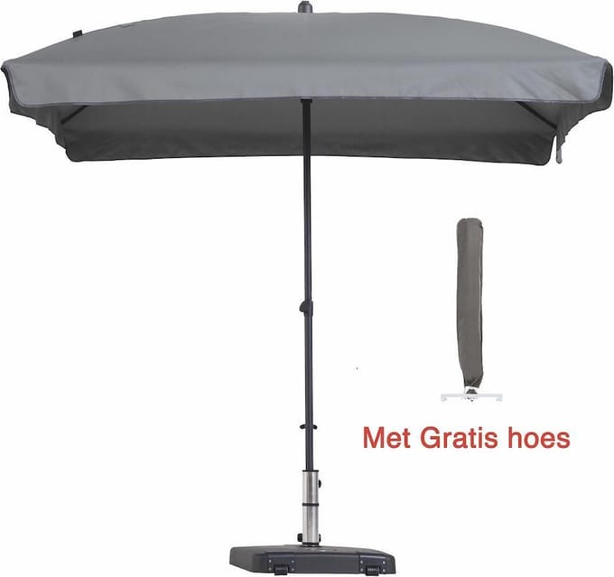 Luxe parasol rechthoek lichtgrijs 210 x 140 cm met hoes
