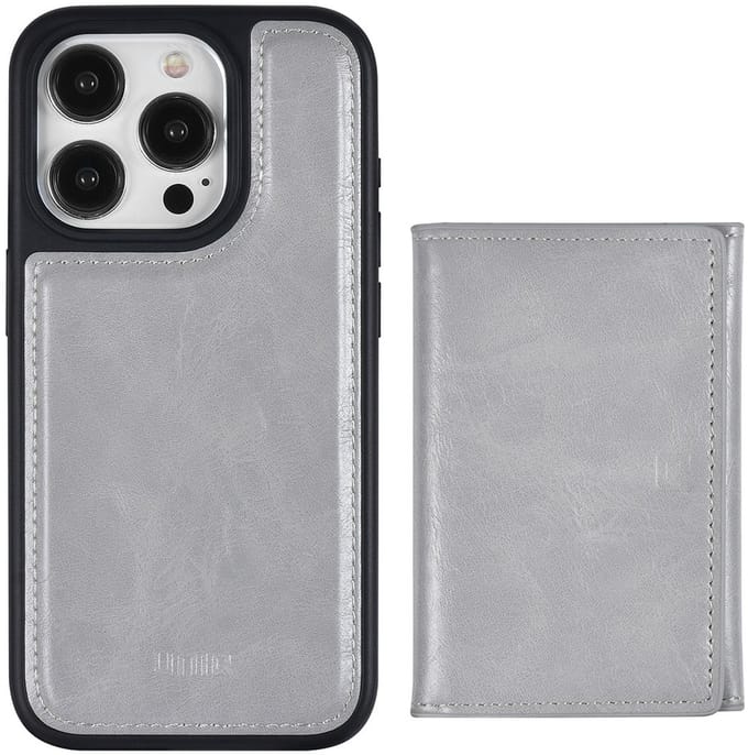 UNIQ Accessory Back Cover - Geschikt voor iPhone 15 Pro - Grijs - Inclusief afneembare pasjeshouder