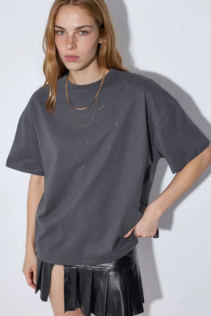 Pailletten Crew Neck Korte Mouwen T-shirt