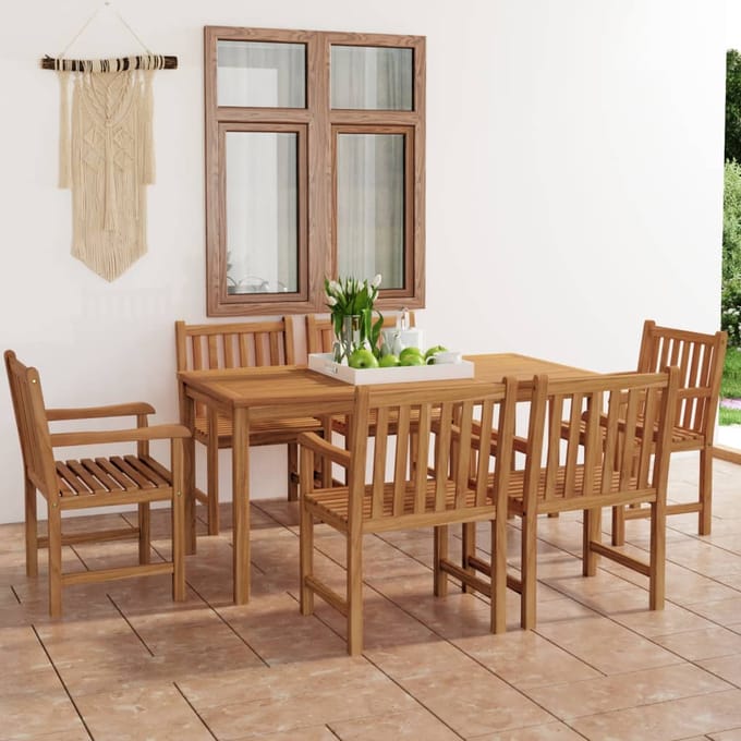 vidaXL - 7-delige - tuinset - 160x80 - cm - massief - teakhout