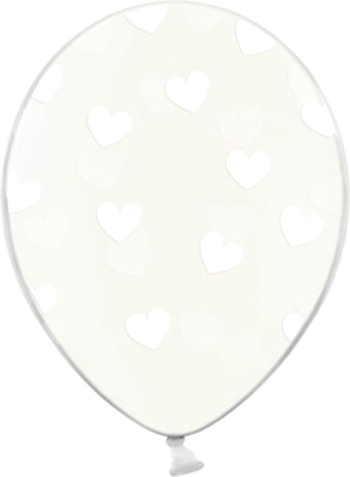 Partydeco - Ballonnen clear hartjes wit 6 stuks