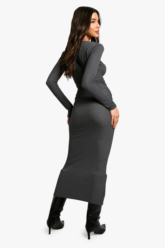 boohoo Dames Getextureerde gerimpelde asymmetrische maxi-jurk | Leisteen | Maat: 44