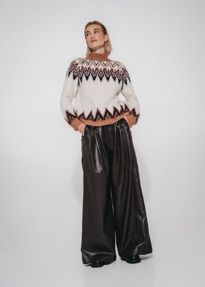 Sienna eco leather wide-leg  pants | Dark Brown - Dark Brown / M